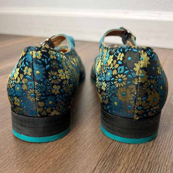 John Fluevog Biblio Barnett Blue & Green Floral Flat Mary Janes Size 9 - Picture 8 of 12